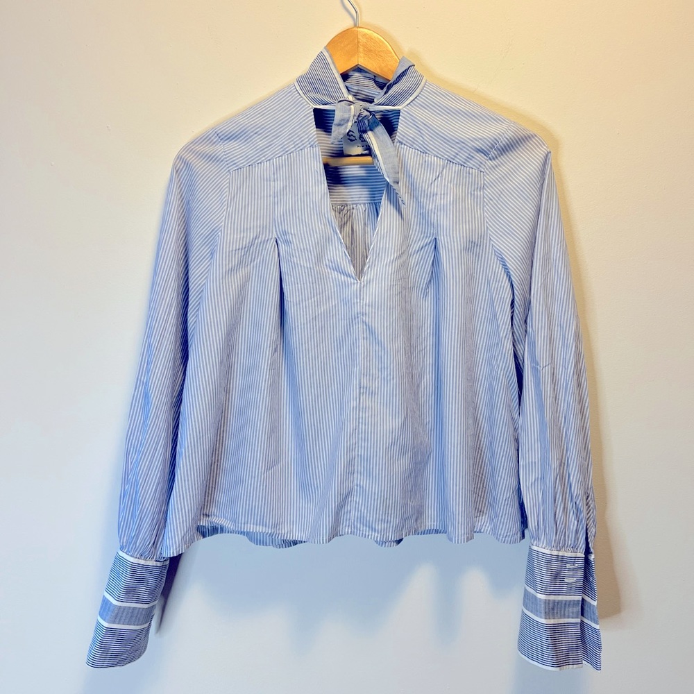 SEA New York Cotton Cropped Button Up Top